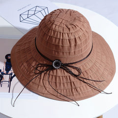 Foldable Sun Hat Bow Decor Cotton Bucket Hat Breathable