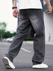 Men's Distressed Denim Pants Loose Fit Wide Leg Jeans