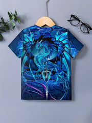 Dragon & Sword Graphic Tee Kids Summer Short Sleeve T-shirt