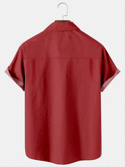 Men's Red Striped Lapel Shirt with Santa Print