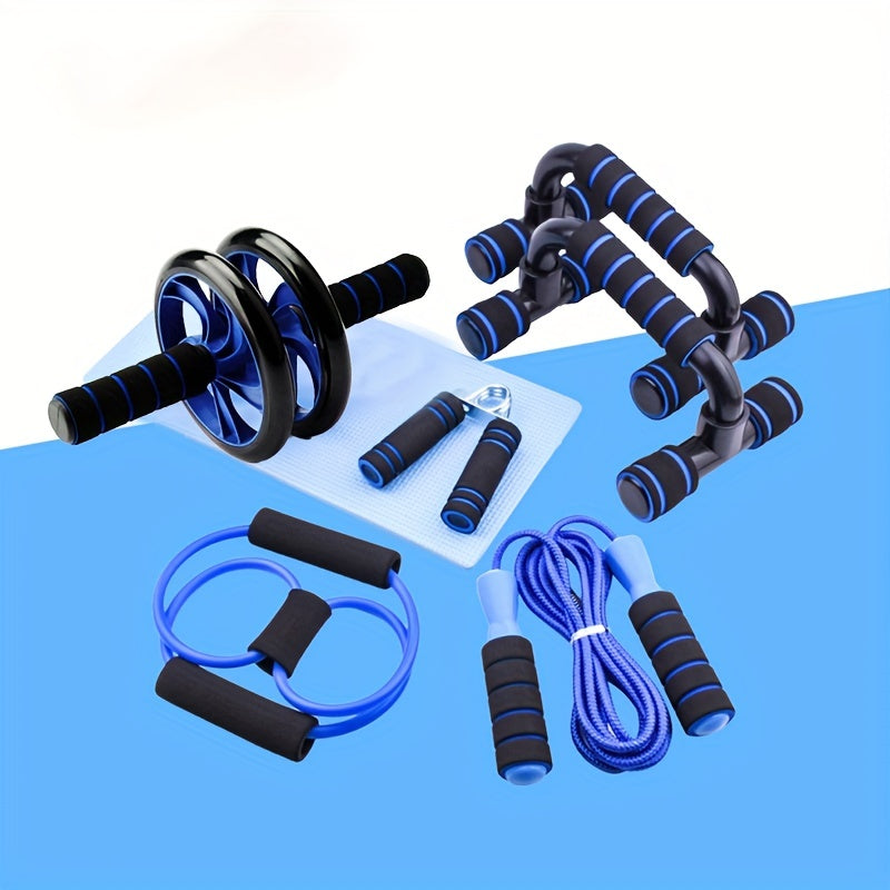 7-Piece Fitness Set: Ab Wheel, Push Up Bars, Grip Trainer, Tension Band