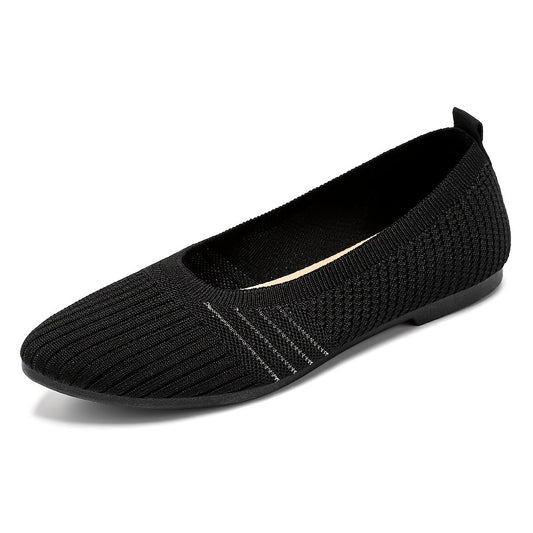 Women's Pointed Toe Knitted Flat Shoes Soft Slip On Comfy Ballet Flats