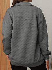 Textured Zip Up Sweatshirt Long Sleeve Women's Clothing