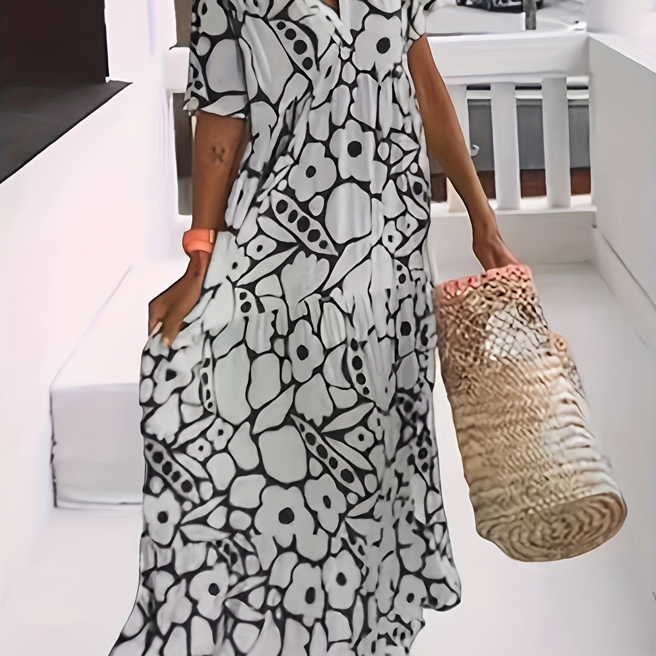 Casual Dress Women's Plus V-Neck Stretch Maxi Dress