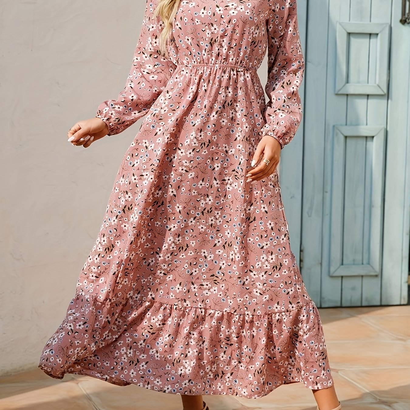 Floral Print Long Sleeve Dress for Spring & Fall
