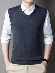 Men's V-Neck Sleeveless Wool Vest Tank Top for Autumn/Winter
