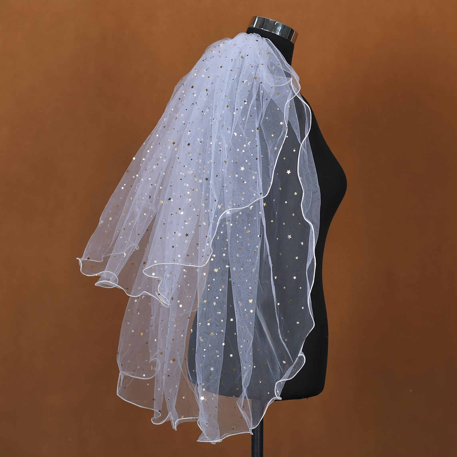 Double Layer Sequin Bridal Veil with Comb for Wedding M14