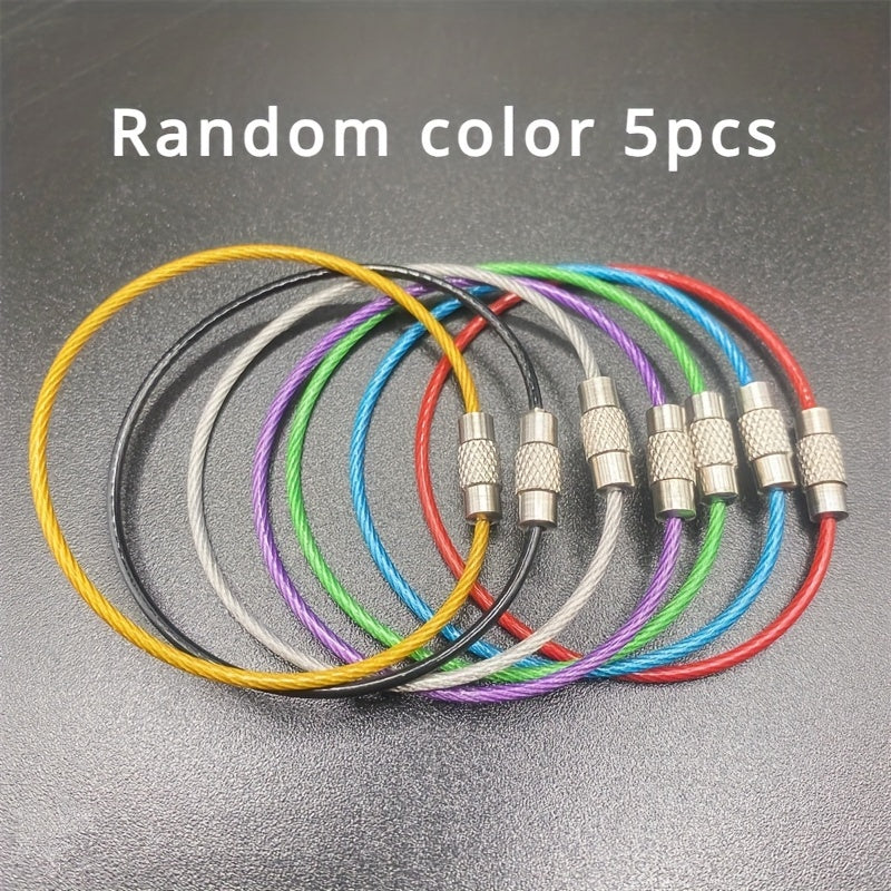 5pcs Stainless Steel Keychain Keyring with Screw Lock for Outdoor Camping
