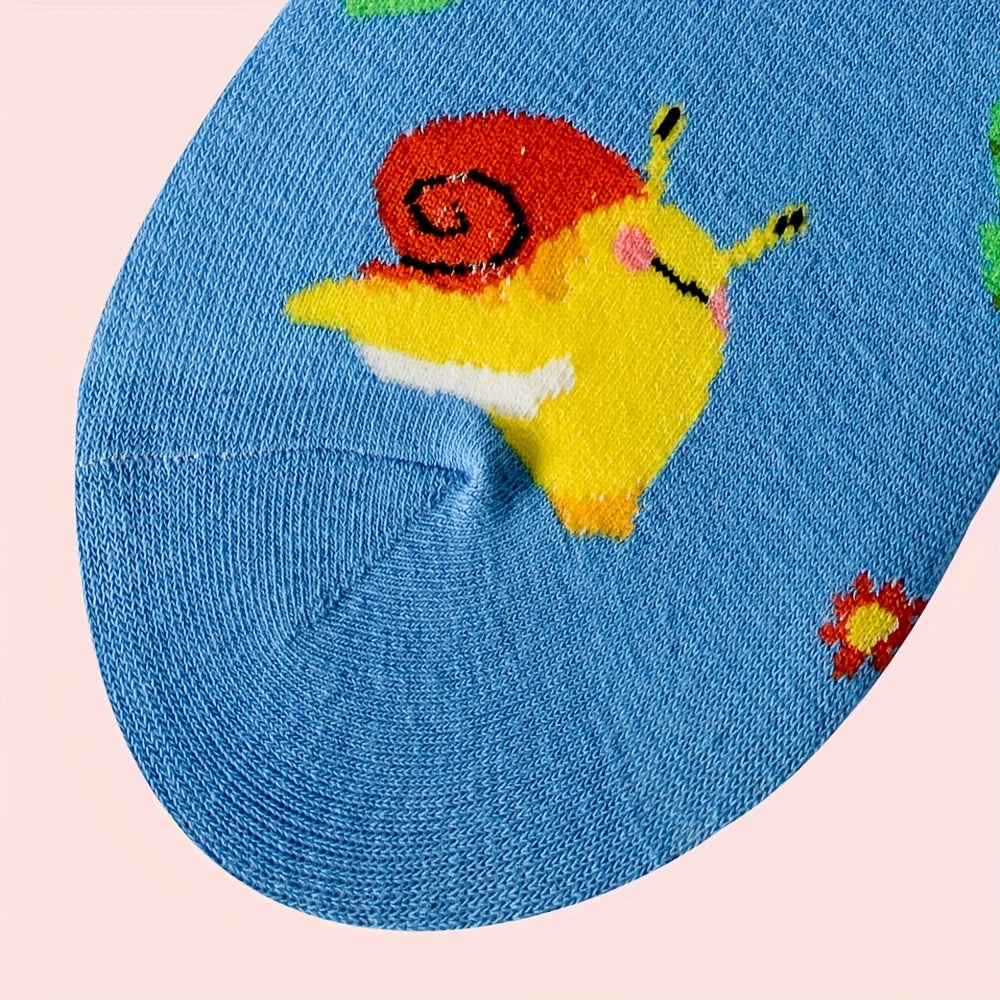 Cartoon Snail Print Socks & Funny Mid Tube Socks Women's Stockings