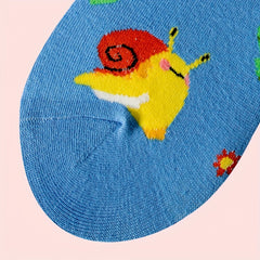 Cartoon Snail Print Socks & Funny Mid Tube Socks Women's Stockings