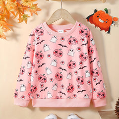Girls Pumpkin Print Sweatshirt Long Sleeve Pullover Top