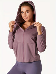 Outdoor Sports Long Sleeve Yoga Tops Quick Drying Gym Hooded Zipper Cardigan