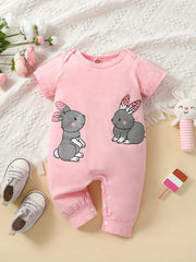 Pink Rabbit Print Baby Girl Bodysuit