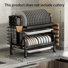 2 Tier Dish Drying Rack with Drain Board Hooks for Countertops