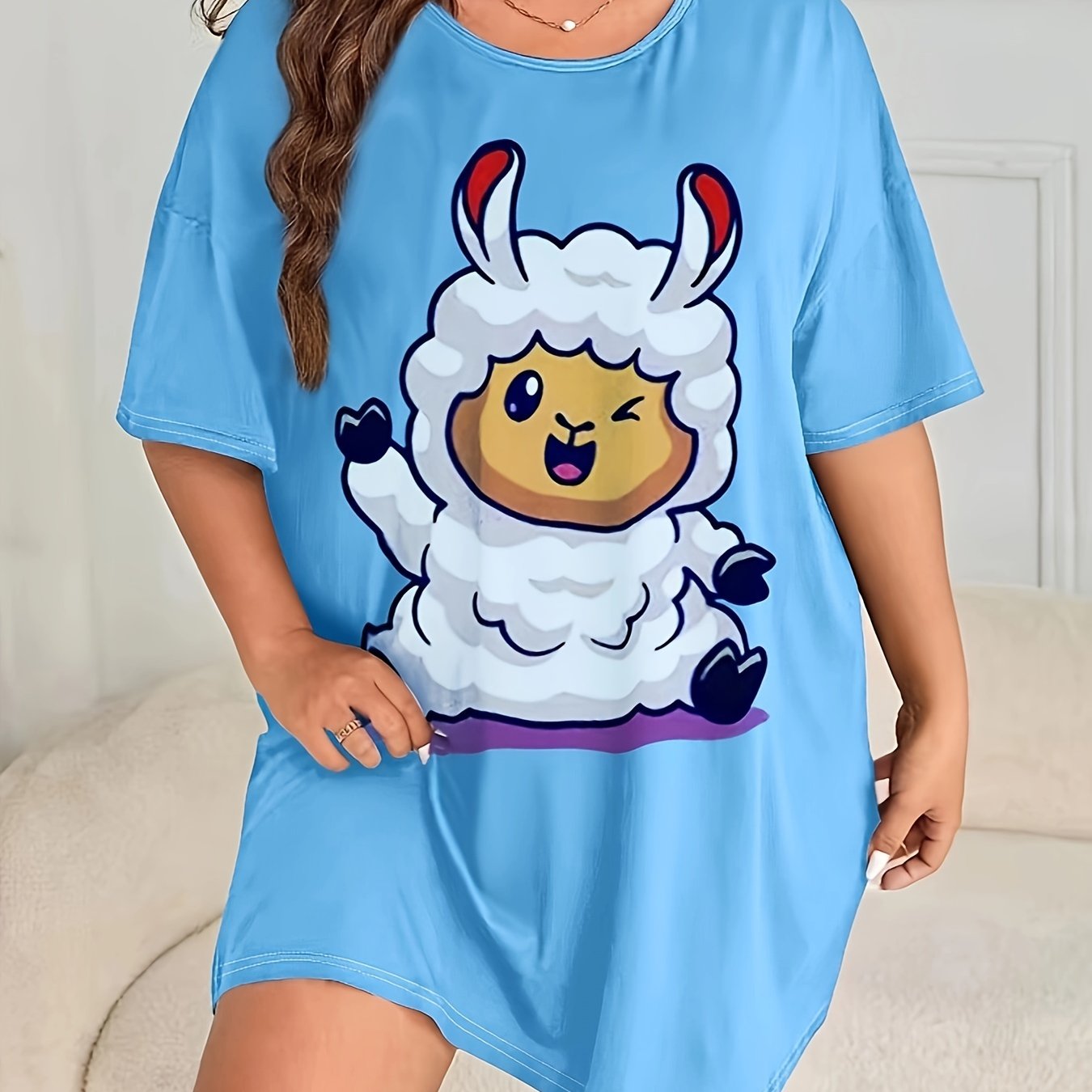 Sheep Print Nightdress Short Sleeve Loungewear Dress
