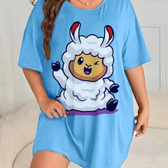 Sheep Print Nightdress Short Sleeve Loungewear Dress