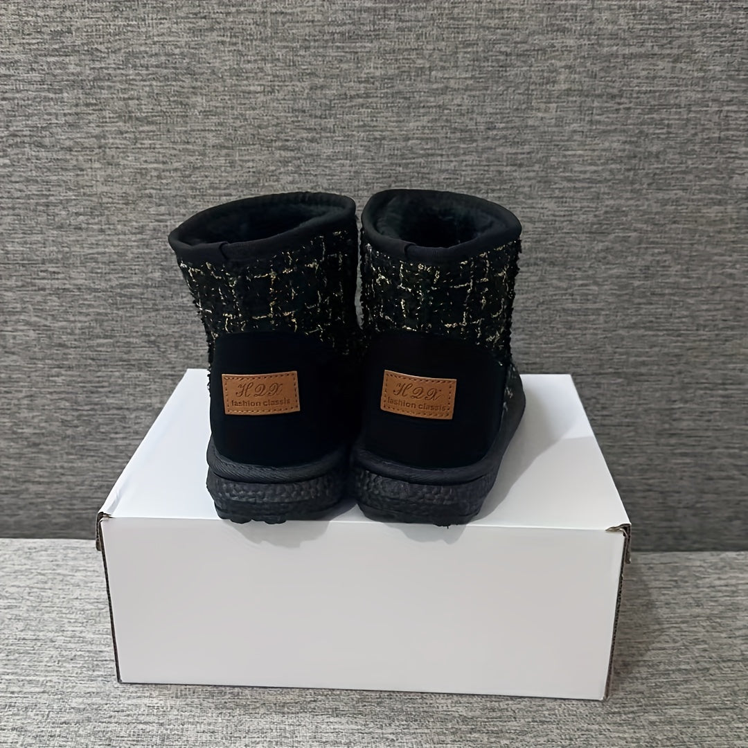 Women's Plaid Winter Snow Boots Round Toe Anti-slip Ankle Boots