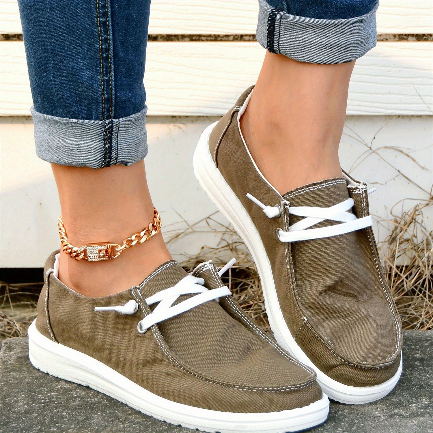 Coffee Boat Shoes Platform Lace Up Casual Walking Shoes Women