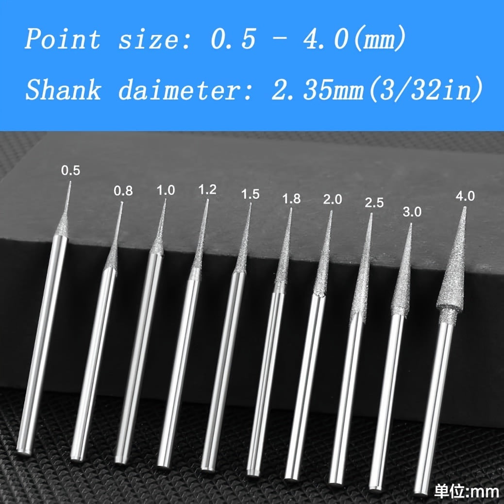 10Pcs Jade Carving Tools Diamond Grinding Bit Needle Set