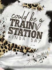 Train Station Print Short Sleeve T-shirt for Girls