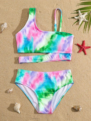 Girls 2pc Swimsuit Bikini Set Ribbed Top & Bottoms Bathing Suit Swimwear