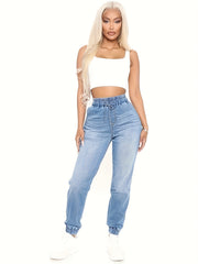 Elastic Waist Denim Jogger Jeans Women's Clothing