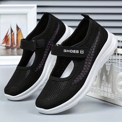 Women's Knitted Hook & Loop Casual Shoes Soft Sole Flat Shoes