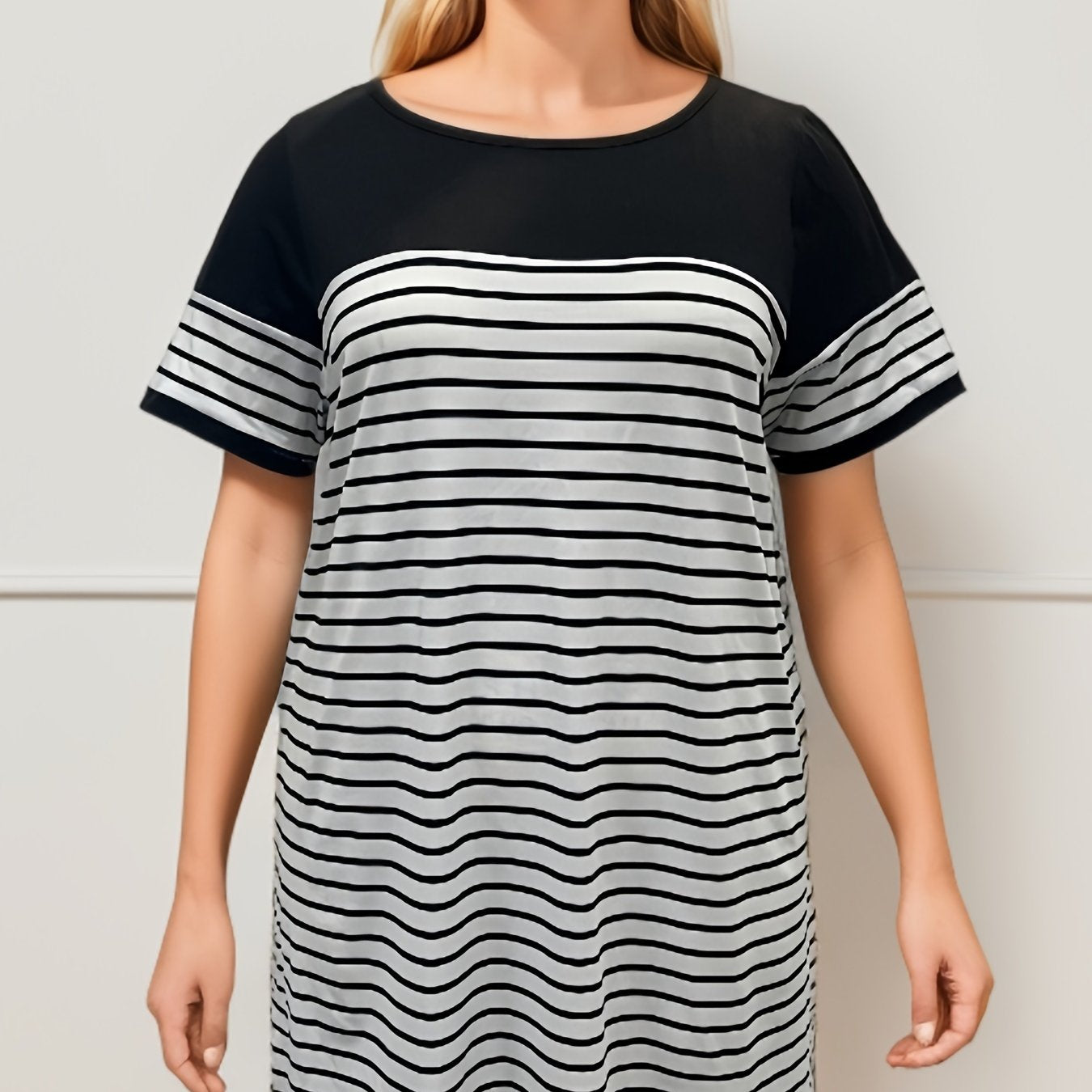 Colorblock Stripe Print Short Sleeve Dress