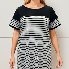 Colorblock Stripe Print Short Sleeve Dress