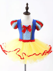 Girls Princess Tulle Tutu Mesh Puff Sleeves Ballet Dance Dress Leotards