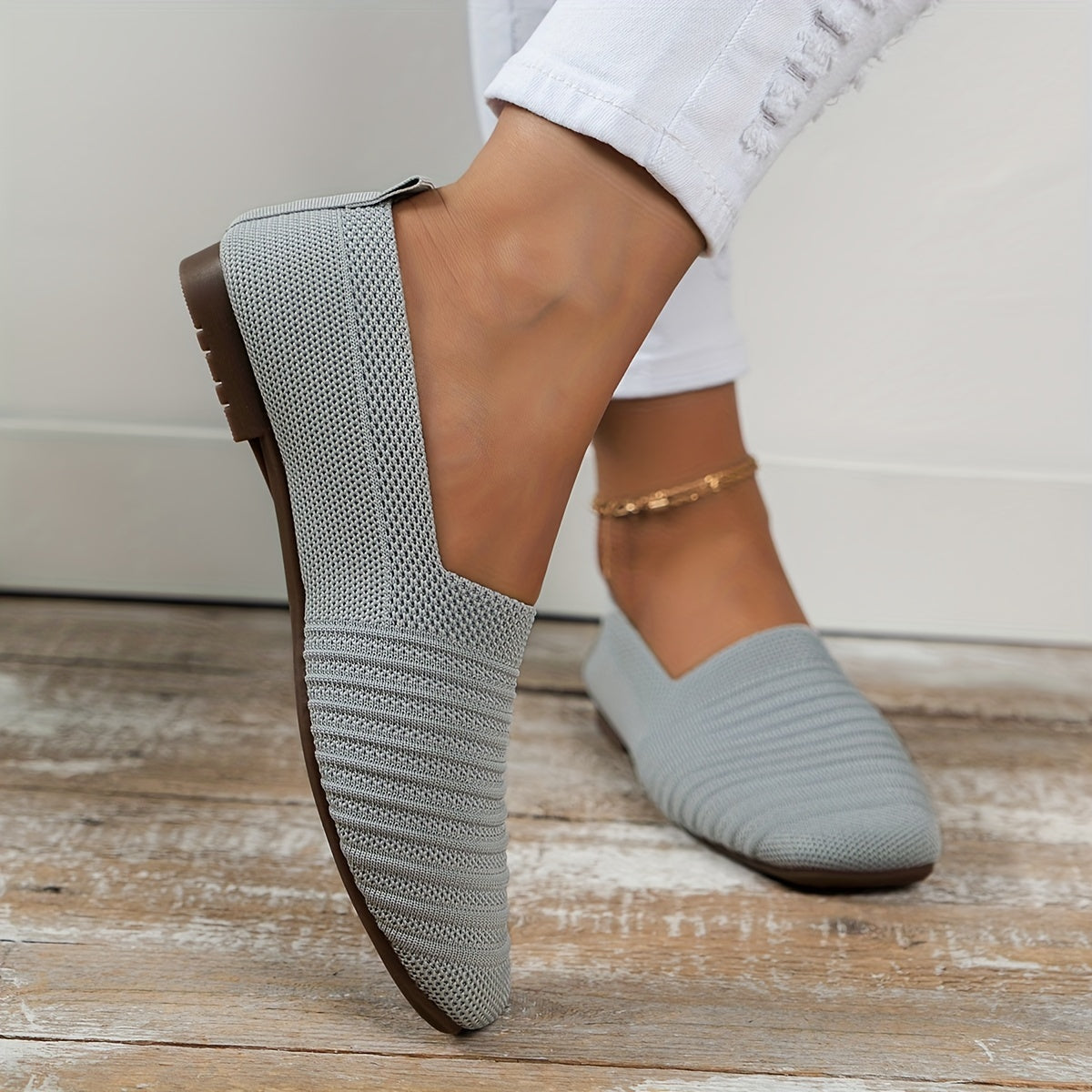 Women's Knitted Flat Shoes Soft Sole Slip-On Casual Non Slip Flats