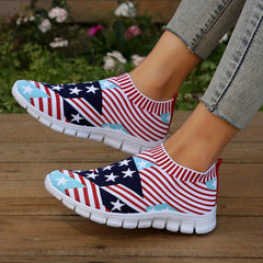 Women's American Flag Sock Shoes Breathable Knit Slip On Casual Walking Shoes
