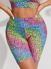 Leopard Print Rainbow Running Hip Lifting Yoga Sports Shorts