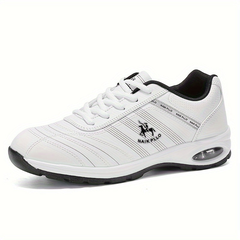Men's Air Cushion Solid Sneakers Comfy Non Slip Lace Up Casual Shoes