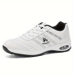 Men's Air Cushion Solid Sneakers Comfy Non Slip Lace Up Casual Shoes