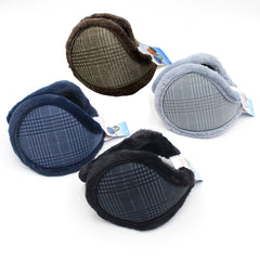 Men's Plaid Winter Cycling Ear Warmers Brown & Gray Checkered Pattern