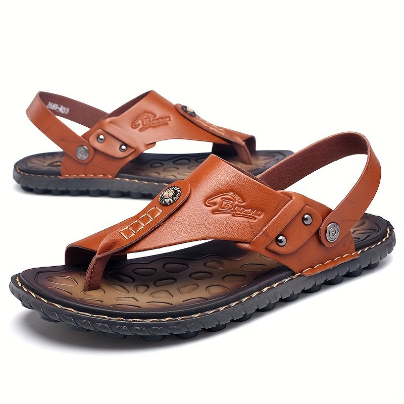 Men's PU Leather Ring Toe Sandals Non Slip Outdoor Hiking Flip Flop