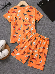 Boys Dinosaur Graphic Print T-shirt & Shorts Set for Summer