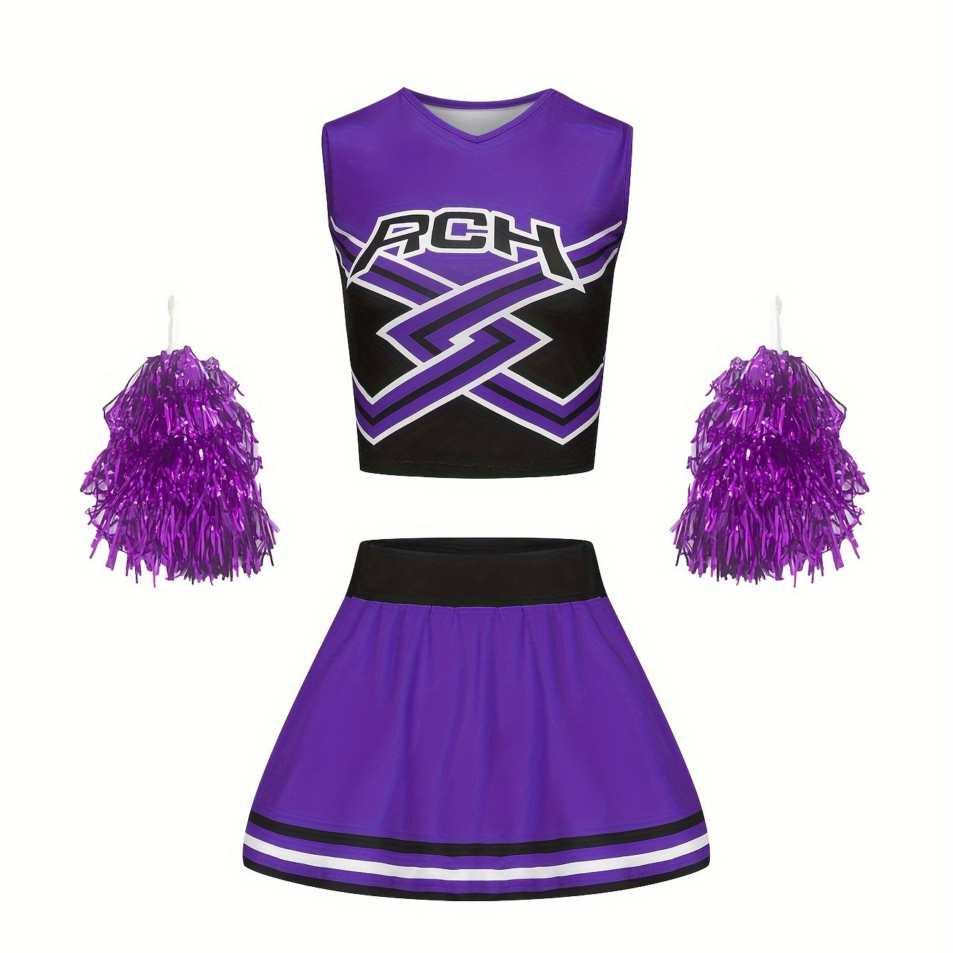 Girls Cheerleading Outfit with Poms for Sports Party Performance