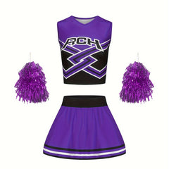 Girls Cheerleading Outfit with Poms for Sports Party Performance