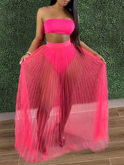 Bandeau Bikini Set with Cover Up Maxi Skirt - Clubwear Set