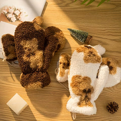 Bear Plush Gloves Girls Winter Warm Gloves
