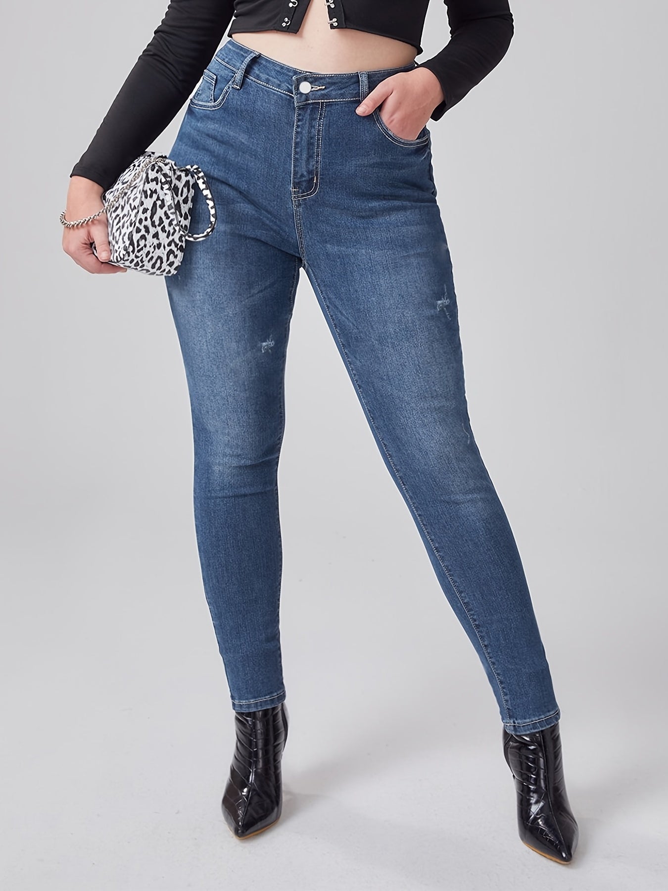High Rise Skinny Jeans Women's Plus Medium Stretch Pants