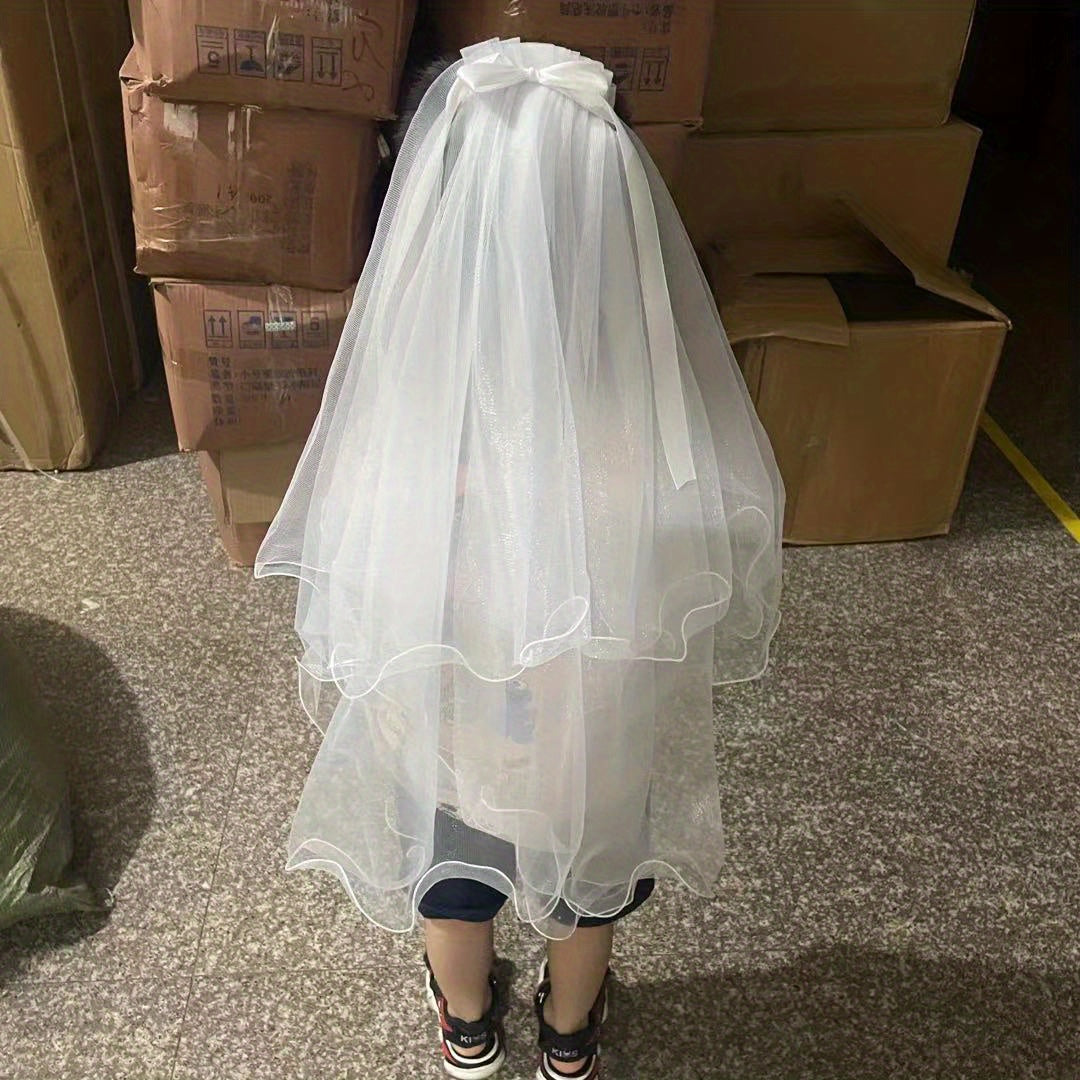 LED Luminous Head Veil Fairy Ribbon Bow Veil With Light String
