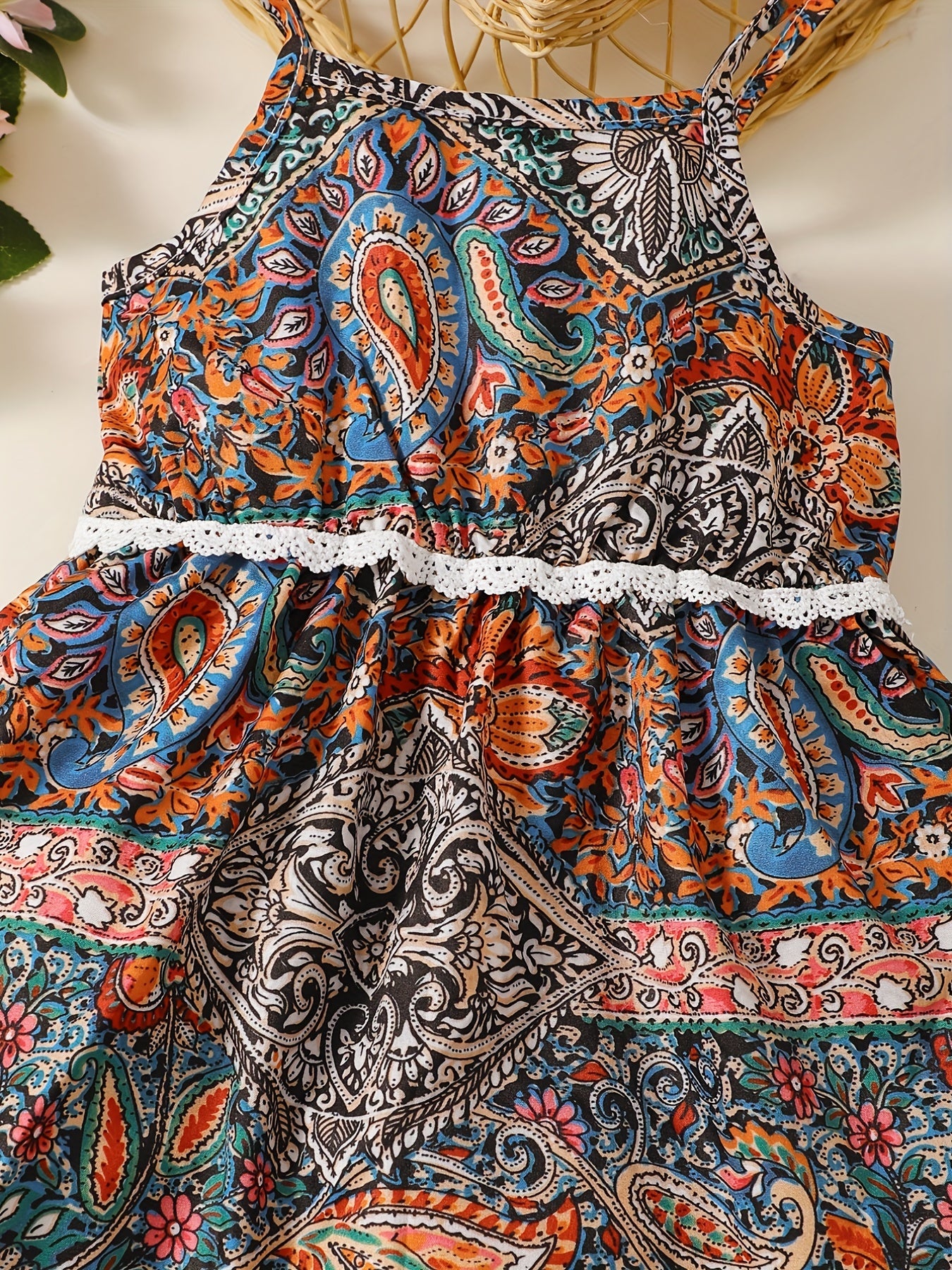 Ethnic Style Lace Waist Cami Dress for Toddler Girls