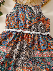 Ethnic Style Lace Waist Cami Dress for Toddler Girls