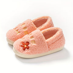 Letter Embroidered Fuzzy Slippers Plush Lined Slip On Shoes