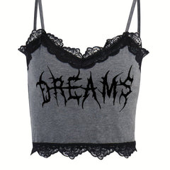 Lace Trim Spaghetti Strap Crop Top Y2K Sleeveless Cami Top