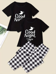 Women's Plus Moon & Plaid Print Pajama Set - Tee & Pants Loungewear - 4 Pack