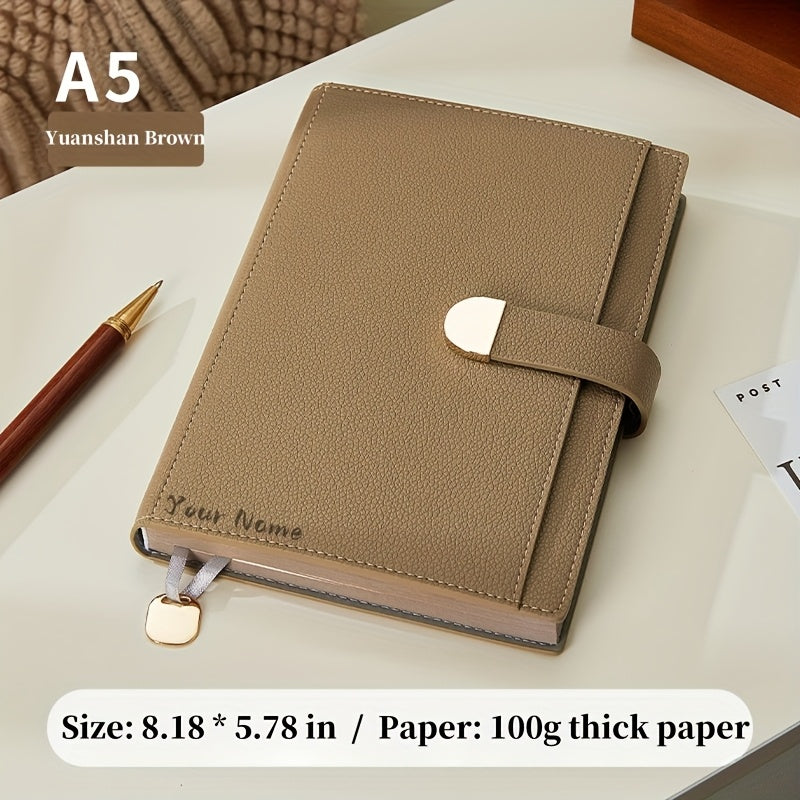 Personalized A5 Faux Leather Notebook with Golden Clasp & Name Label